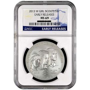 2013 W Girl Scouts Silver Dollar MS69 ER NGC Blue Label