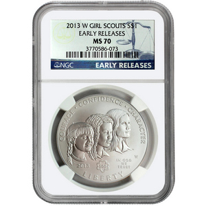 2013 W Girl Scouts Silver Dollar MS70 ER NGC Blue Label