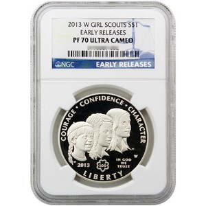 2013 W Girl Scouts Silver Dollar PF70 UC ER NGC Blue Label