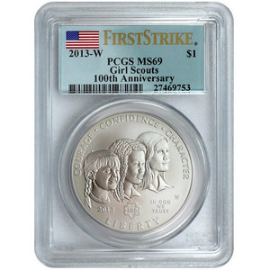 2013 W Girl Scouts Silver Dollar MS69 FS PCGS