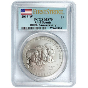 2013 W Girl Scouts Silver Dollar MS70 FS PCGS