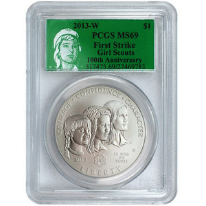 2013 W Girl Scouts Silver Dollar MS69 FS PCGS Green Girl Scouts Label