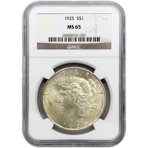 1925 P Silver Peace Dollar MS65 NGC Flag Label