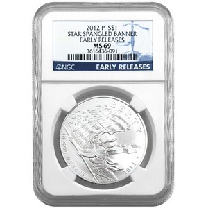 2012 P Star Spangled Banner Silver Dollar MS69 ER NGC Blue Label