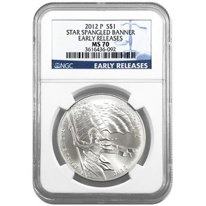 2012 P Star Spangled Banner Silver Dollar MS70 ER NGC Blue Label