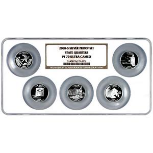2008 S Silver 5pc Proof Set State Quarters PF70 UC NGC