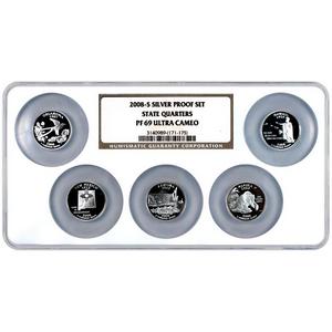 2008 S Silver 5pc Proof Set State Quarters PF69 UC NGC