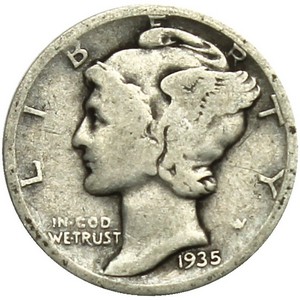 1935 D Silver Mercury Dime G/VG