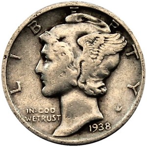 1938 Silver Mercury Dime G/VG