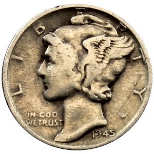 1945 D Silver Mercury Dime F/VF