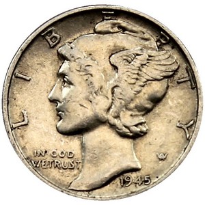 1945 Silver Mercury Dime F/VF