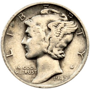 1945 S Silver Mercury Dime F/VF
