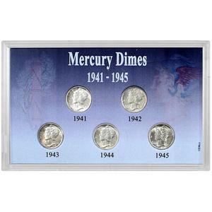 5 Piece Mercury Dime Set 1941-1945