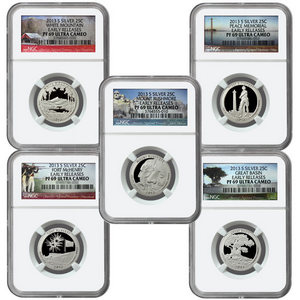 2013 S America the Beautiful Silver Quarters PF69 UC ER NGC 5 Coin Set
