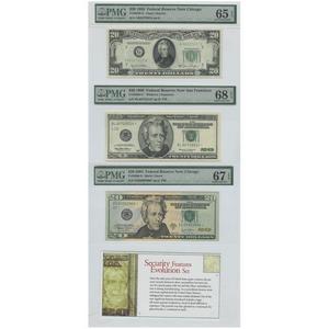 Security Features Evolution Set Federal Reserve Notes 20$ 1950 UNC65 1999 UNC68 2004 UNC67 PMG