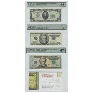 Security Features Evolution Set Federal Reserve Notes 20$ 1950 UNC66 1999 UNC68 2004 UNC67 PMG