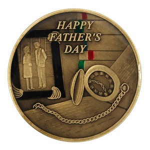Fathers Day Pocket Watch  Bronze Medallion Enameled