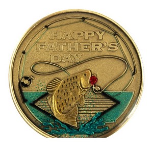 Fathers Day Fishing Bronze Medallion Enameled