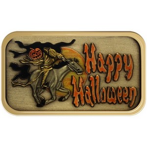 Happy Halloween Headless Horseman Bronze Bar Enameled