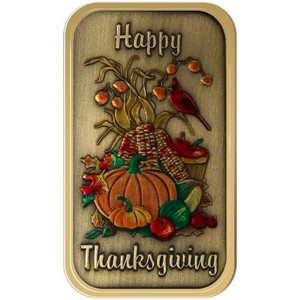 Happy Thanksgiving Vertical Bronze Bar Enameled