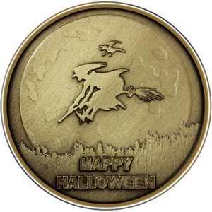 Happy Halloween Witch Bronze Medallion