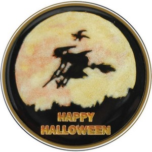 Happy Halloween Witch Bronze Medallion Enameled