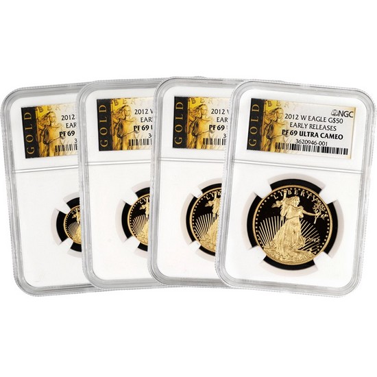 2012 W Gold American Eagle 1oz Half Ounce Quarter Ounce and Tenth Ounce Proof Set PF69 UC ER NGC ALS Label 4pc Set
