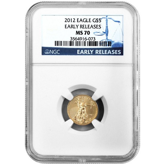 2012 Gold American Eagle Tenth Ounce MS70 ER NGC Blue Label