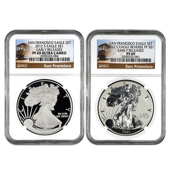 2012 S Silver American Eagle 2pc Proof Set PF69 ER NGC Trolley Label