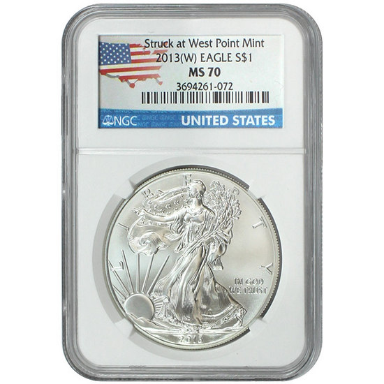 2013 W Silver American Eagle Struck at West Point MS70 NGC Country Label