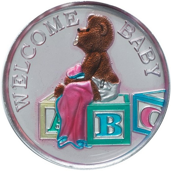Welcome Baby 1oz .999 Silver Medallion Enameled Pink