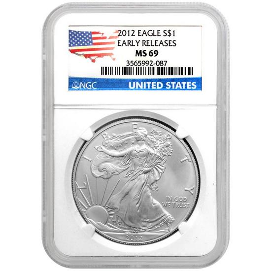 2012 Silver American Eagle MS69 ER NGC Flag Label