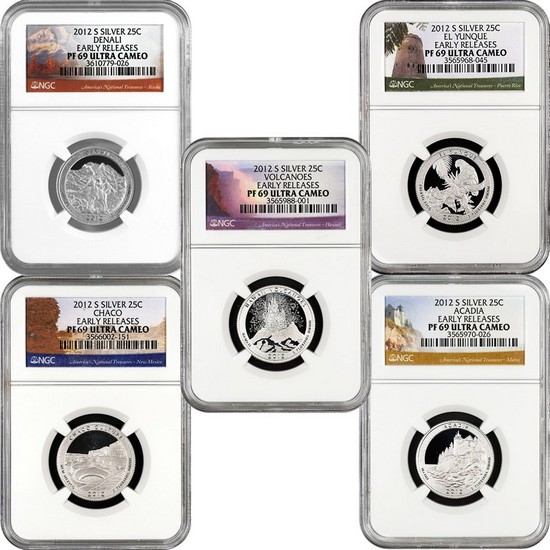 2012 S America The Beautiful Silver Quarters PF69 UC ER NGC 5 Coin Set