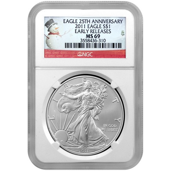 2011 Silver American Eagle MS69 ER NGC Snowman Label