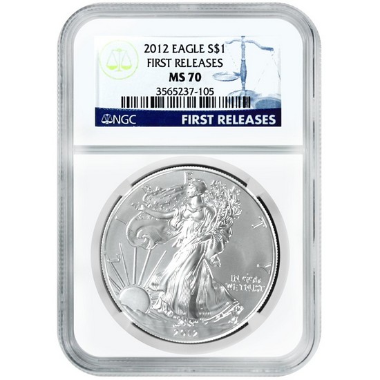 2012 Silver American Eagle MS70 First Releases NGC Blue Label
