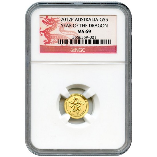 2012 P Australia Gold Year of the Dragon Twentieth Ounce MS69 NGC Dragon Label