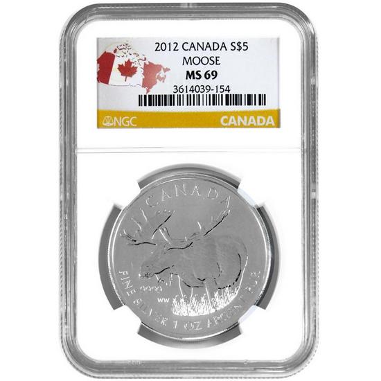 2012 Canadian Silver Moose 1oz MS69 NGC Country Label