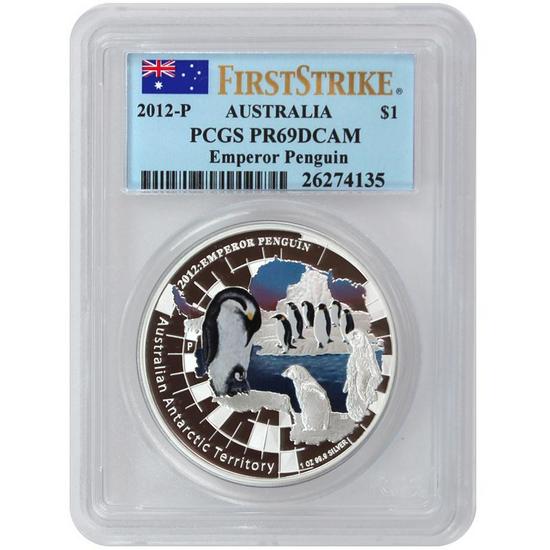 2012 P Australia Silver Antarctic Territory Emperor Penguin 1oz Proof  PR69 DCAM FS PCGS