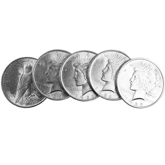 Silver Peace Dollars 5pc Dates Our Choice BU