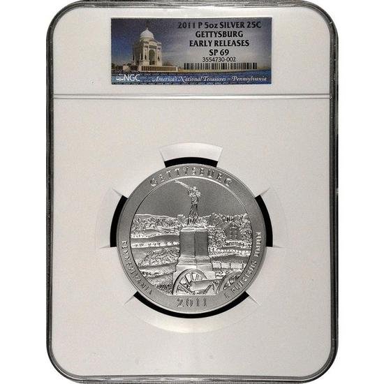 2011 P America The Beautiful Silver 5oz Gettysburg SP69 ER NGC