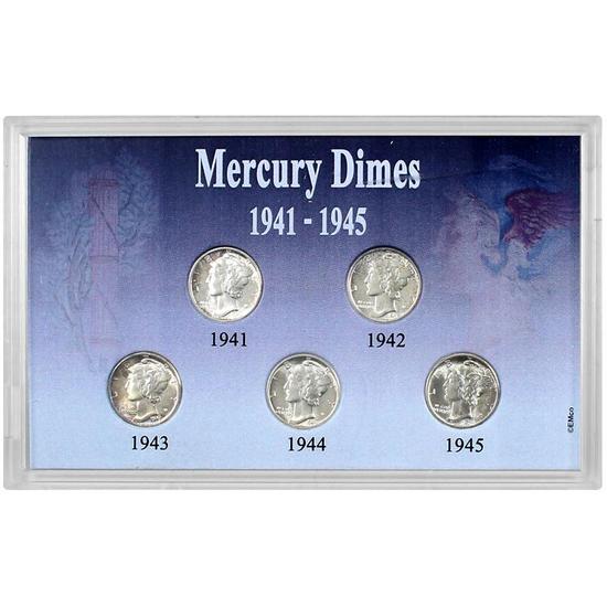 5 Piece Mercury Dime Set 1941-1945