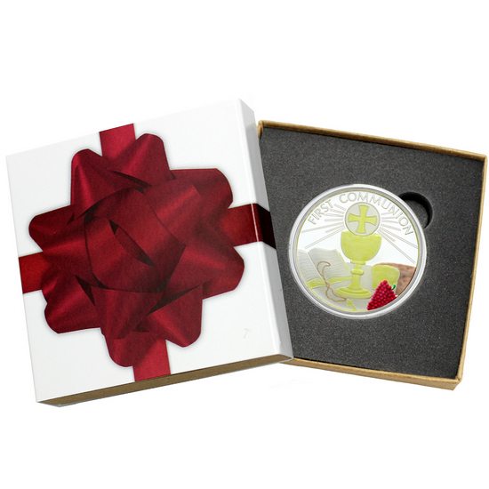 First Communion 1oz .999 Silver Medallion Enameled Dated 2024 in Gift Box