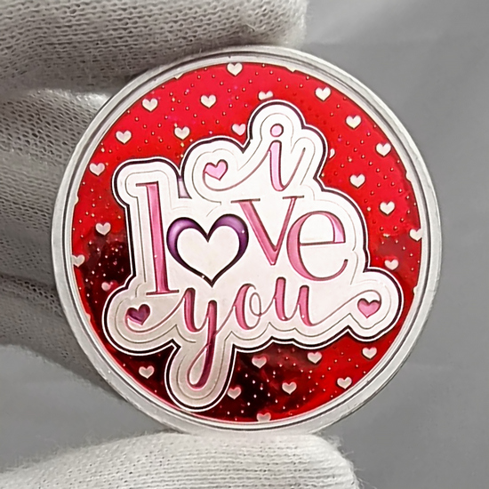 Be My Valentine Hearts 1oz .999 Silver Medallion Close Up of Hand Painting