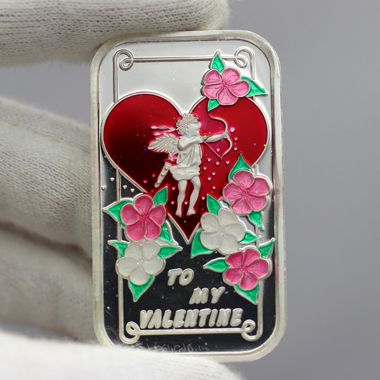 Reflective Qualities: Enameled! To My Valentine Cupid’s Wish 1oz .999 Silver Bar