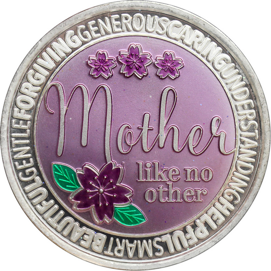 Hand-Enameled Mother Like No Other 1oz .999 Silver Medallion Close up of Design