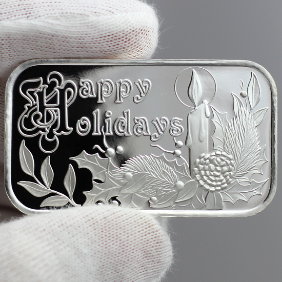 2023 Happy Holidays Vintage Candle Decor 1oz .999 Silver Bar in Gift Box