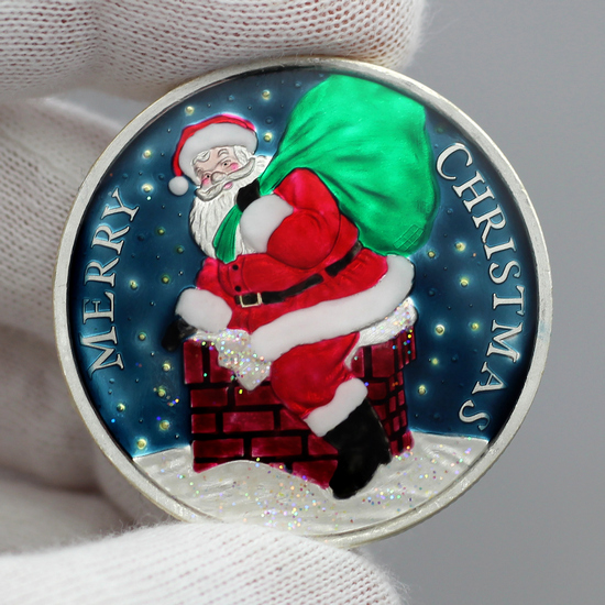 2023 Merry Christmas Santa Down the Chimney 1oz .999 Silver Medallion Enameled