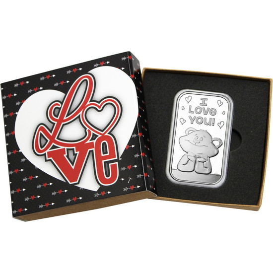 I Love You Daydreaming Teddy Bear 1oz .999 Silver Bar in Gift Packaging