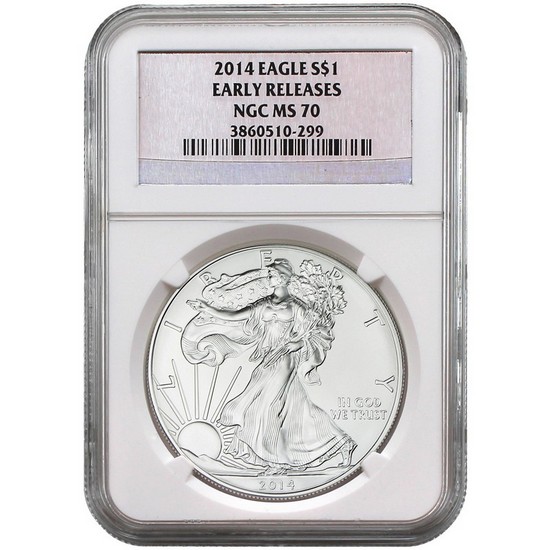 2014 Silver American Eagle MS70 ER NGC Silver Foil Label