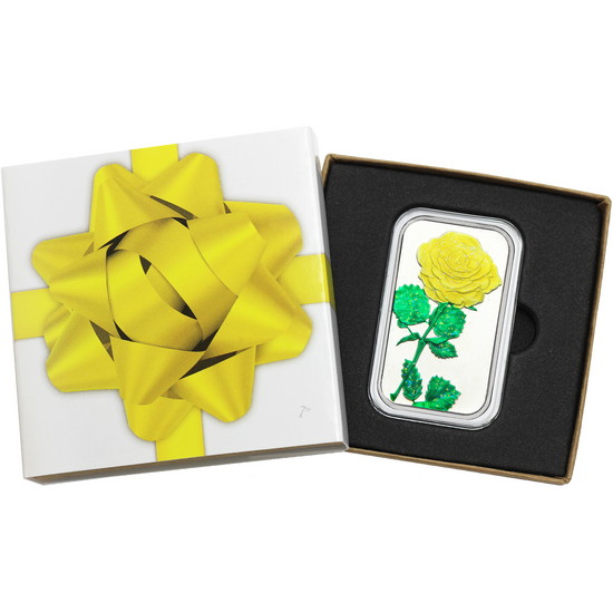 Yellow Rose 1oz .999 Silver Bar Enameled in Gift Packaging